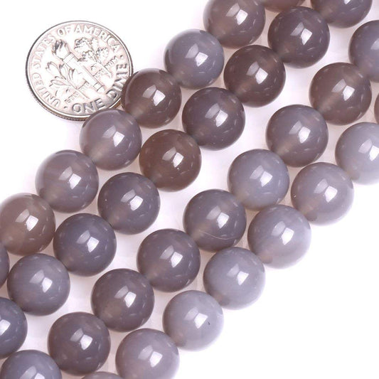 10mm Natural Gray Agate Beads Round Gemstone Loose Beads for Jewelry Making 15" (36-38pcs/strand)