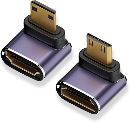 AreMe 8K (2 Pack), 90 Mini HDMI to HDMI Adapter Up and Down Degree Right Angle Mini HDMI Male to HDMI Female Converter