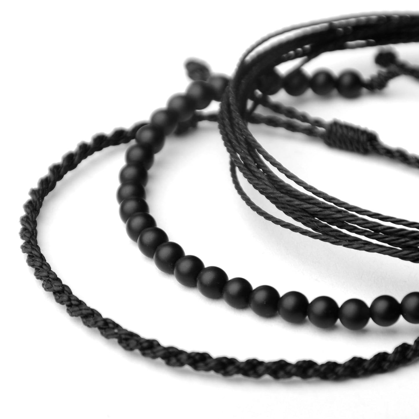 Handmade Natural Stone Beaded Healing Bracelet Gift for Men Adjustable Rope String Bracelet (black agate, Adjustable)