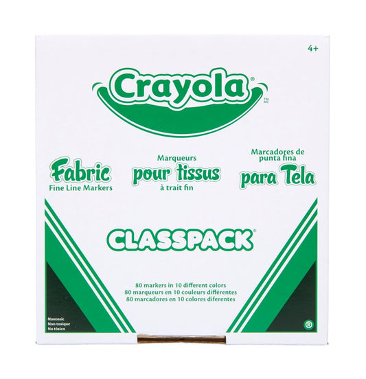 Crayola Fabric Marker Classpack, Ten Assorted Colors, 80/Box