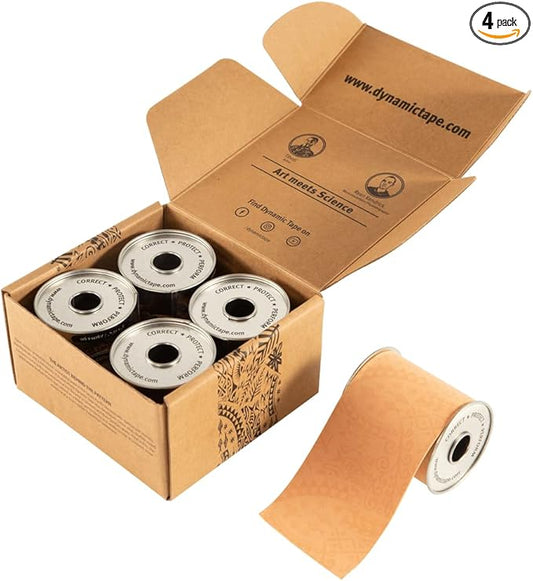 Dynamic Tape Original | Biomechanical Adhesive Tape | Physio Tape for Knee, Ankle, Shoulder, Leg, Muscle Support | Sports Tape for Football, Rugby, Ideal for Athletes | Beige & Beige - 3" (4)