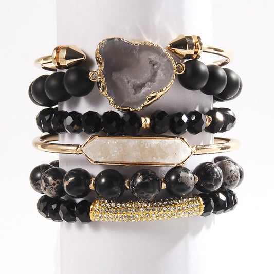 Yomisa 6PCS Natural Boho Beaded Bracelets Bangle for Women,Healing Turquoise Tiger eyes Agate Crystal Gemstone Stone Diamond Chakra Multi Wrap Bohemian Handmade Jewelry Beads Stretch Bracelet Set