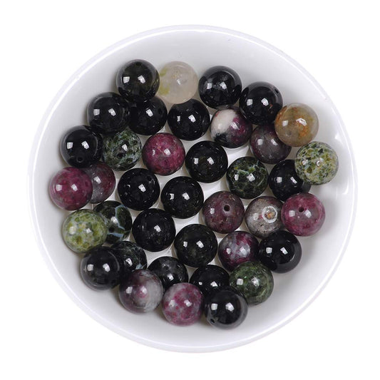 10mm Natural Colourful Tourmaline A Gemstone Round Loose Beads Crystal Stone Bracelet Necklace Accessories Crafts for Jewelry Making DIY,1 Strand 15"
