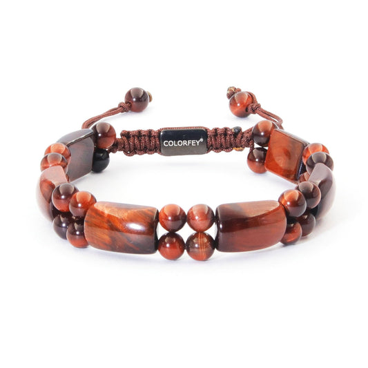COLORFEY Mens Bracelet Beaded Tiger Eye Bracelets Real Red Tiger Eye Stone Bracelet Unique Gifts for Men Protection Crystal Bracelet, Premium Handmade Beads Bracelets Masculine Jewelry for Him