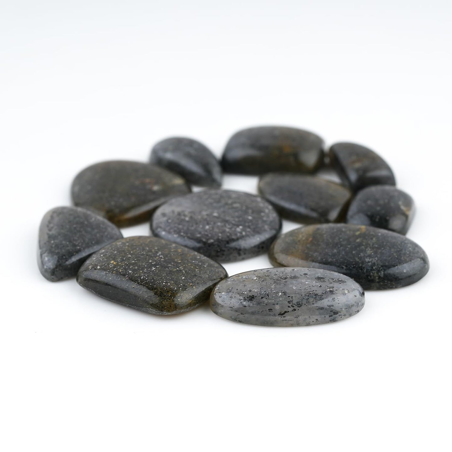 GemSymphony Natural Black Sunstone Gemstone Cabochon Pack of 3 Mixed Shapes – Polished Crystal Stones for Jewelry Making Supply, Healing, Reiki & DIY Crafts, Natural Gem Cab Set for Wire Wrapping (10-20 mm)