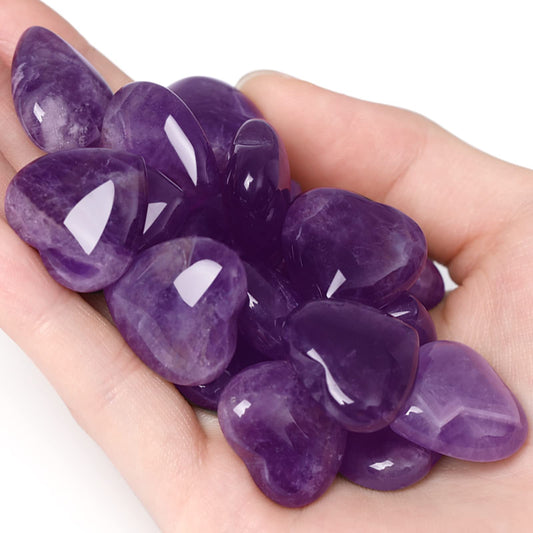 10 PCS Natural Heart Shaped Crystals Thicken Amethyst Polished Love Hearts Healing Crystal Cute Stones Palm Real Gemstone Set Wholesale Reiki Energy Balancing Meditation Bulk Gift for Mothers Day