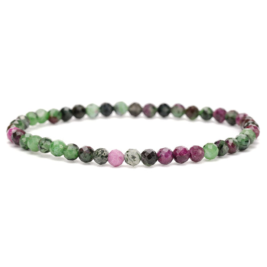 Angelstones Natural Ruby In Zoisite Gemstone Small Beaded Stretch Bracelet, 4mm Faceted Round Beads, Crystal Healing Bracelet for Women