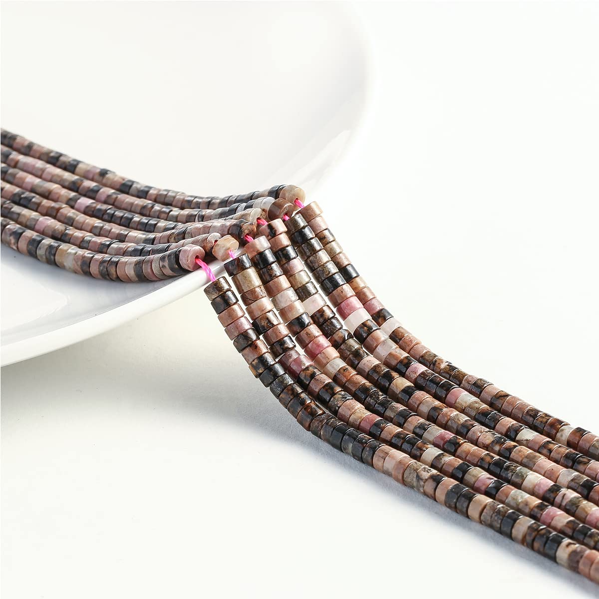 Natural Rhodochrosite Stone Spacer Beads 4x2mm 38cm/str Flat Round Loose Semi Gemstone Caps for Making Bracelets Necklace