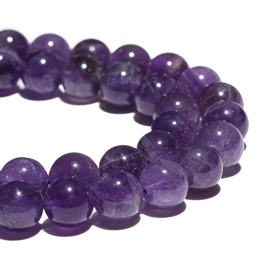 10mm Natural Amethyst Gemstone Beads Polished Round Smooth Stone Beads for Bracelets Jewelry Making 15inch Loose Beads