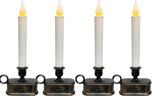 4 Pack LED Flameless Taper Candles by [Brand Name] - Dusk to Dawn Sensor, Battery Operated, Bronze Base for Christmas Home Decor