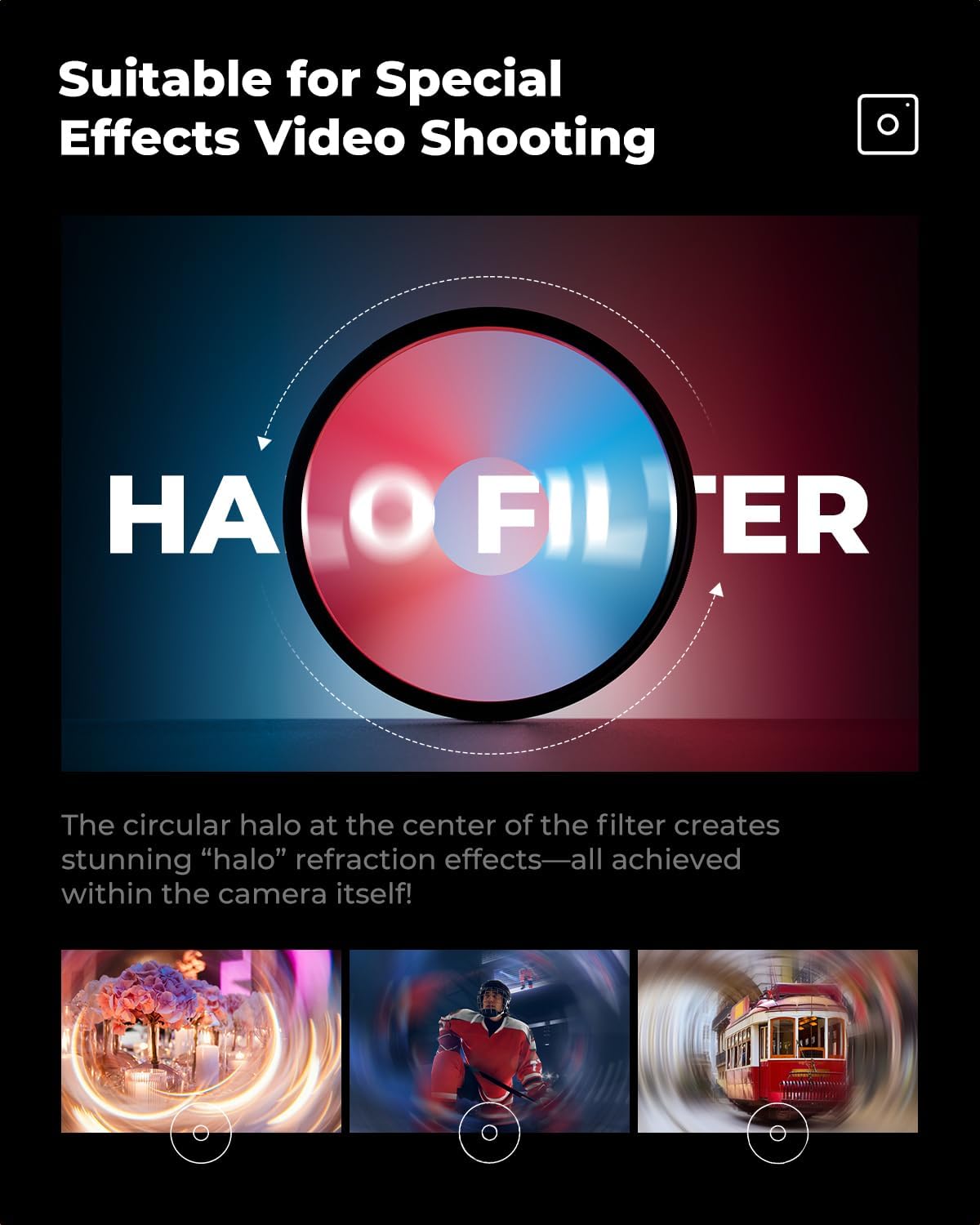 K&F CONCEPT 58mm Spiral Halo Camera Lens Filter, Premium Optical Glass Halo Swirl Special Effect Filter with Cleaning