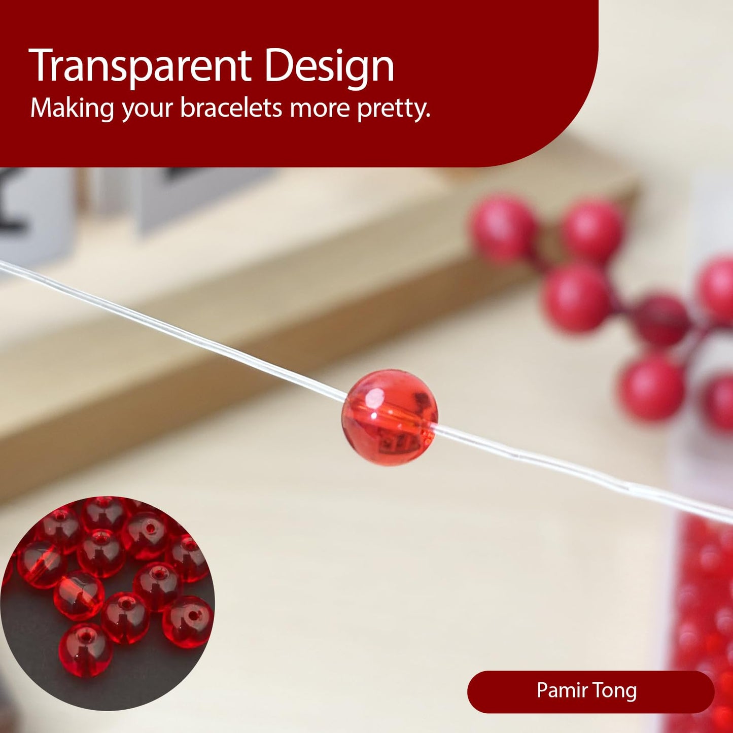 PAMIR TONG 400pcs 8mm Round Glass Beads for Bracelet Pretty Smooth Loose Beads for Necklace-Earring-Jewelry Making and DIY Crafts (Clear Red)