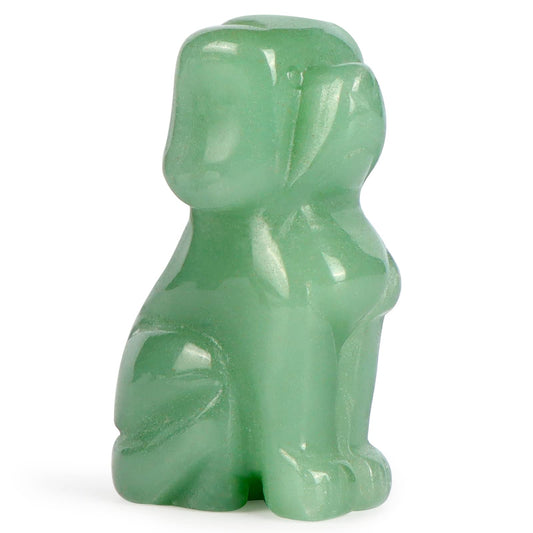 Artistone 2" Green Aventurine Dog Crystal Animals Figurine Carved Jade Stone Puppy Dog Statue Sculpture Craft Home Decorations