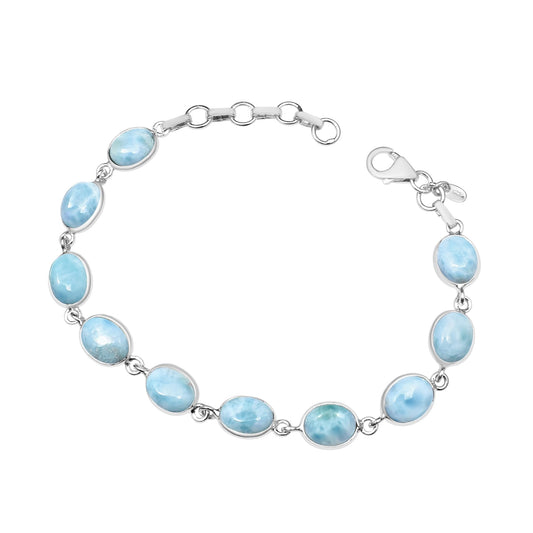 Silver Palace 925 Sterling Silver Natural Larimar Gemstone Link Tennis Bracelet Gift For Unisex 7 Inch To 8 Inch