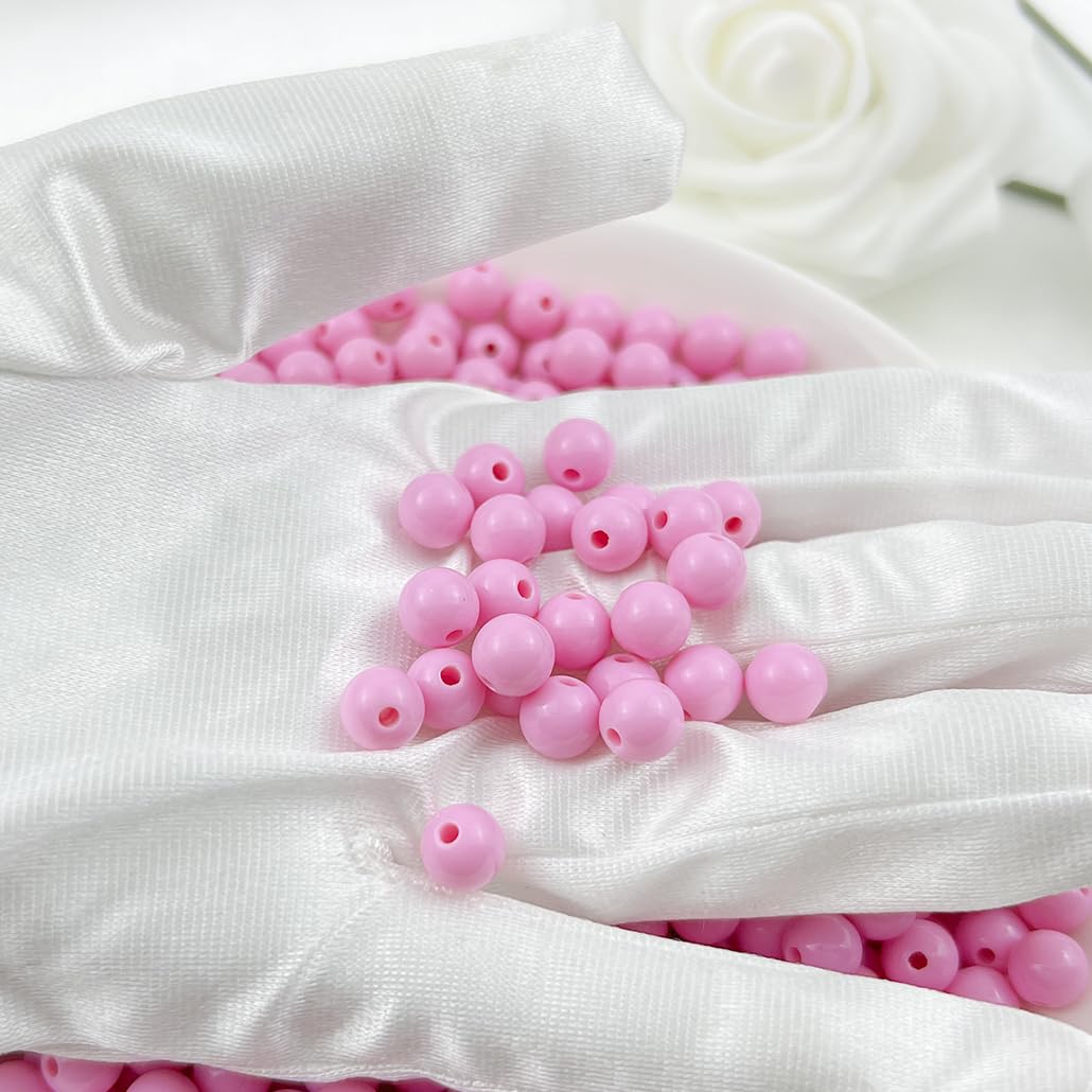 Mulutoo 400Pieces 8MM Acrylic Round Beads Round Acrylic Balls Chunky Beads Smooth Spacer Plastic Pastel Beads Craft Beads for Necklace and Bracelet Making Crafting Supplies(180-pink)
