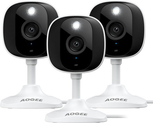 AOQEE 2K 24/7 (C1-White-3pack-2.4G) Cameras for Home Security-Outdoor/Indoor Camera for Dog/Cat/Pet/Nanny/Baby/Elderly