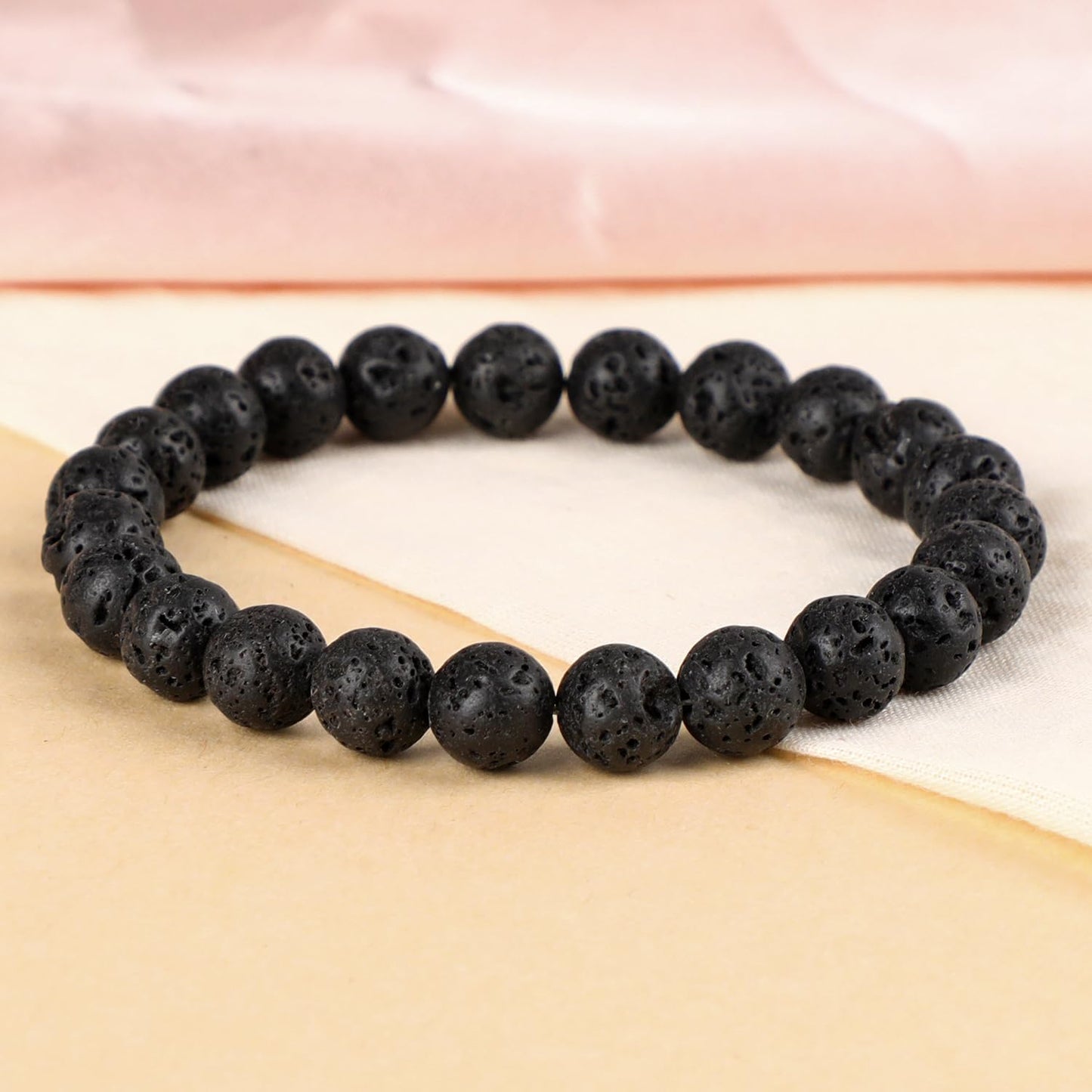 LPBeads Handmade Natural Gemstone Stretch Elastic 8mm Black Lava Bracelet Healing Crystal Round Stone Beads Jewelry Gifts for Women Men