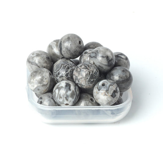 100Pcs Natural Stone 8mm Grey Map Round Loose Gemstone Energy Healing Beads Hole Size 1mm DIY Smooth Beads for Bracelet Necklace Earrings Jewelry Making