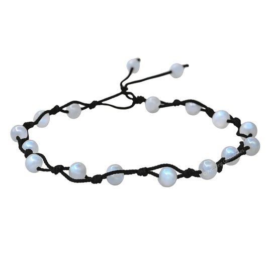 Amazing Gemstone Rainbow Moonstone Anklet Ankle Bracelets for Women - Waterproof Beaded Healing Crystal Anklets, Plus Size Chakra Gemstone Bead Anklet (Stretchy Adjustable - Hand Knotted)