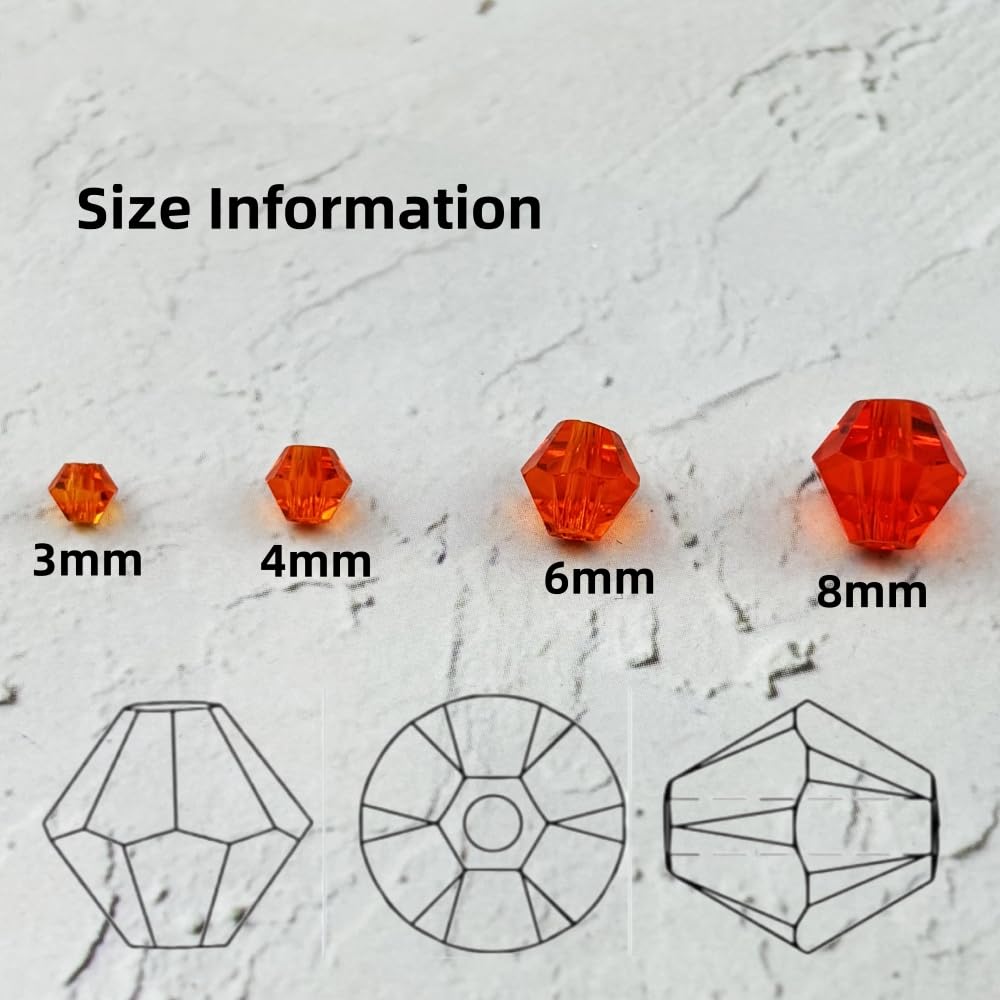 YUEXIGO 200pcs 6mm Bicone Glass Crystal Beads for Jewelry Making, Faceted Bicone Glass Spacer Beads for Bracelet Earring Necklace DIY Craft(Orange)