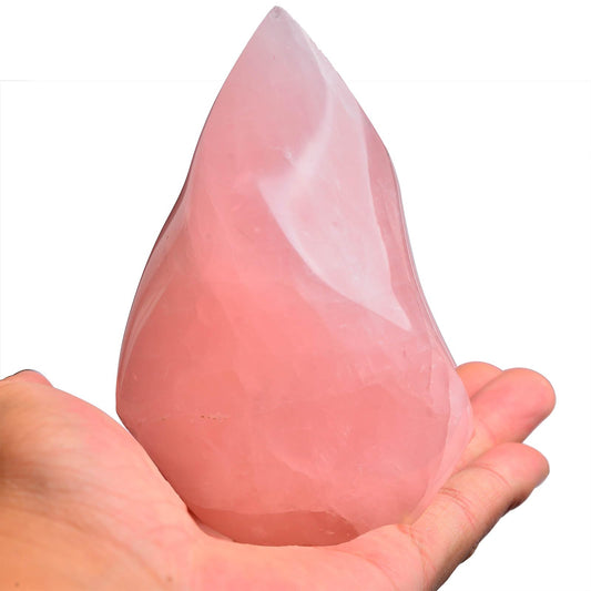AMOYSTONE Large Rose Quartz Healing Stones Large Crystals Tower Flame Shaped Stone Energy Meditation Home Decor 1.0-1.5LB