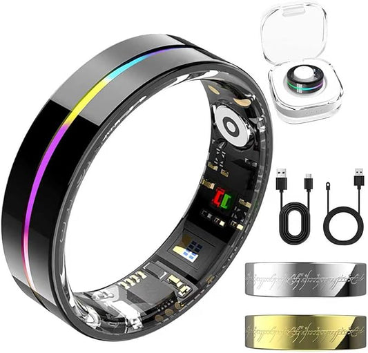 Smart Ring for Women Men,Health Fitness Tracker with Sleep/Blood Pressure/Oxygen Monitoring, Heart Rate & Activity Tracking,IP68 Waterproof, 7-Day Battery,No Subscription Fee 3-Black 11