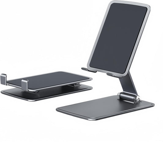 Briteroh Foldable & Height Adjustable Phone Stand for Desk, Carbon Steel Stable Cell Phone Holder, Universal