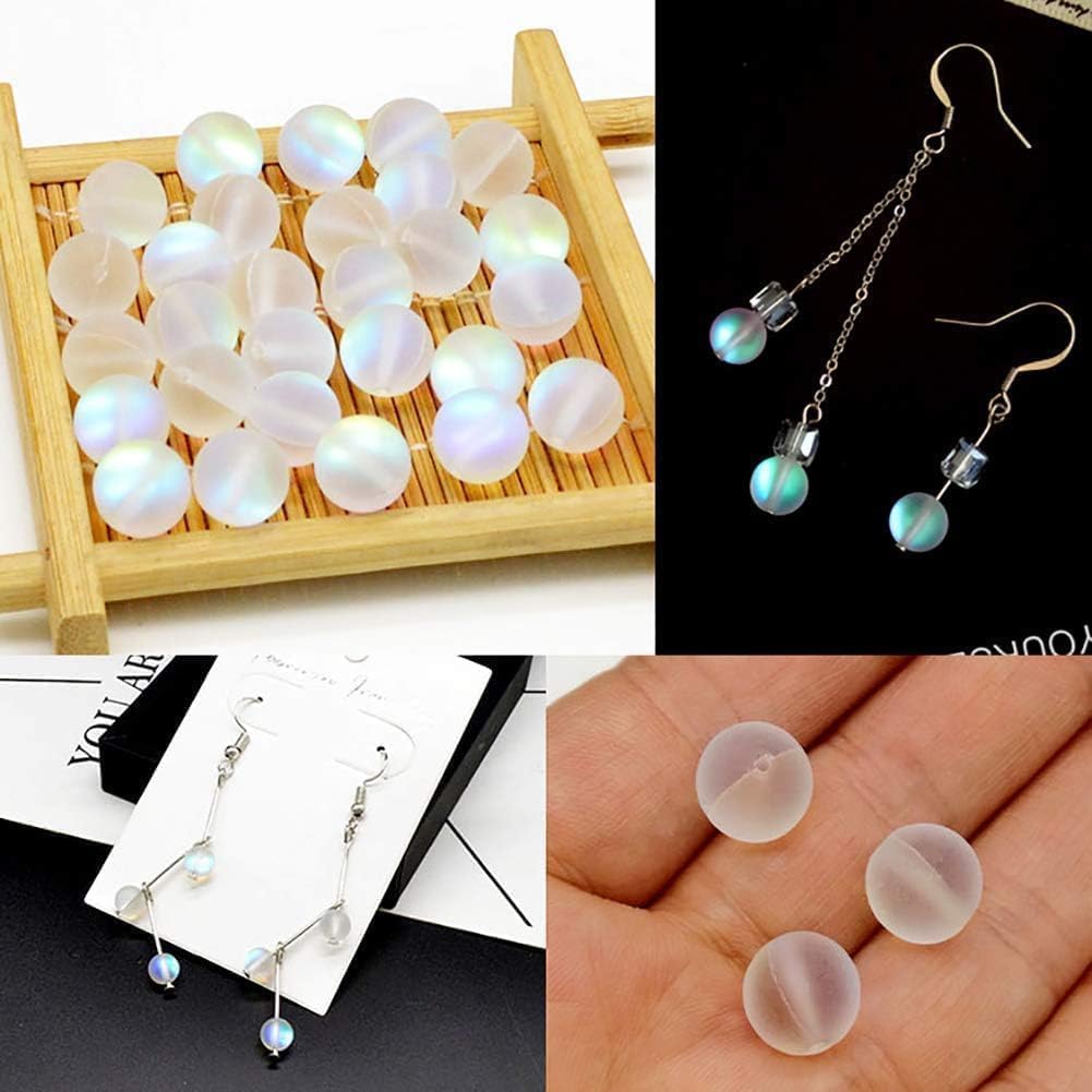 100 Pcs Glass Beads for Jewelry Making, 8mm Matte Crystal Glass Beads Mermaid Aurora Beads Moonstone Beads Bead Assortments for Jewelry Making Arts, Crafts