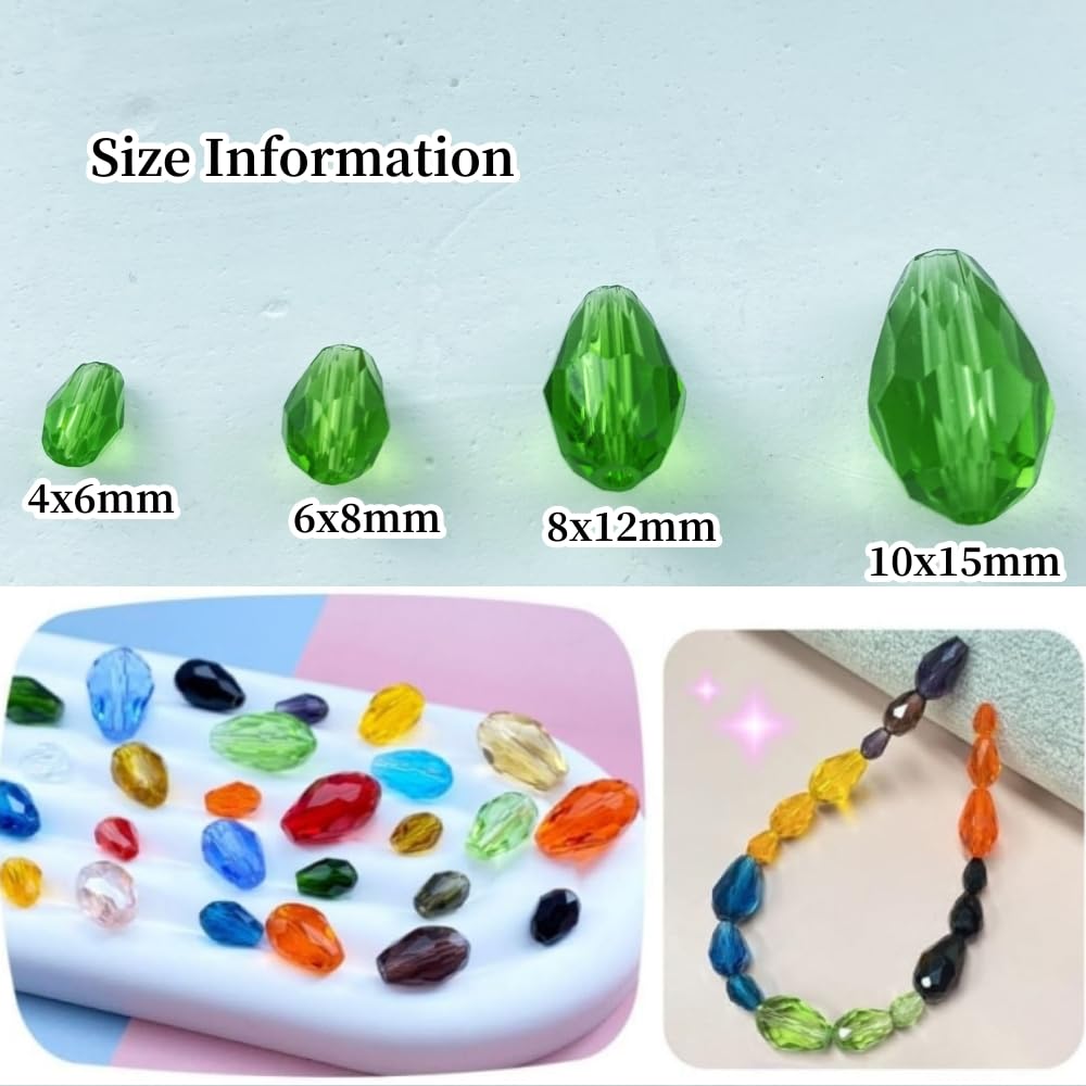 Honkoolly 200pcs 4x6mm Teardrop Crystal Glass Beads Vertical Hole Faceted Glass Teardrop Spacer Beads for Bracelets Necklace Earring DIY Jewelry Making Craft(Green)