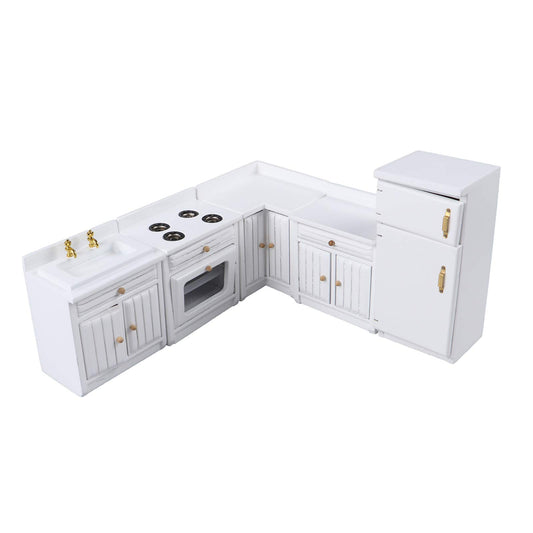 Dollhouse Kitchen Furniture Kit 1:12 Doll House Miniature Suite Wooden Kitchen Cabinet Fridge Set Dining Room for Miniature Dollhouse Furniture Scenes Accessories