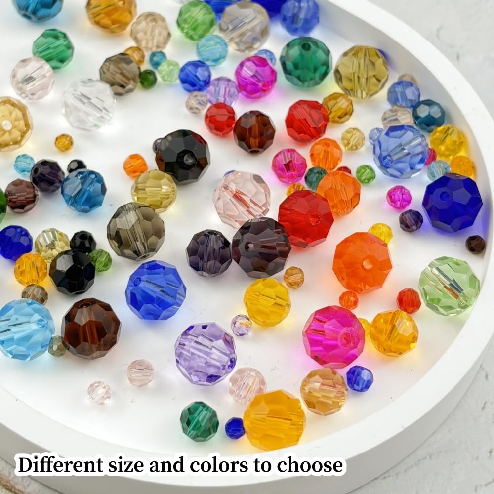 YUEXIGO 60pcs 10mm Round Crystal Glass Beads for Jewelry Making, Faceted Crystal Glass Spacer Beads for Bracelet Earring Necklace DIY Craft(Light Yellow)
