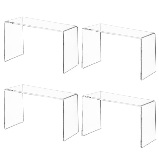 Aminigram 4 Pack Acrylic Risers Display Stands, Display Stands for Collectibles, Clear Acrylic Shelf for Show Decor Display, Toys, Cupcake (9.2 x 3 x 5 inches)