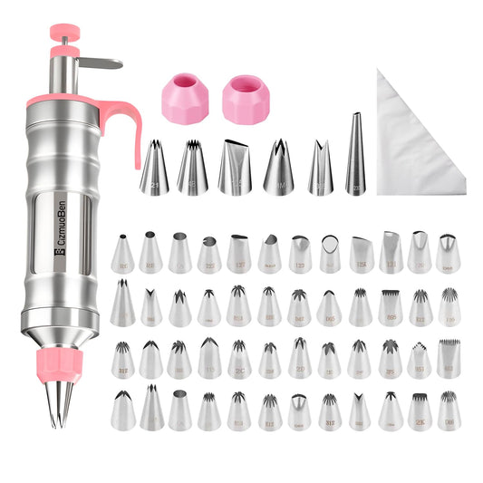 Dessert Decorating Syringe Set, Frosting Piping Kit icing piping kit 54 food-grade stainless steel piping nozzles for Baking, Decorating Cupcake, Deviled Eggs, Black (pink)