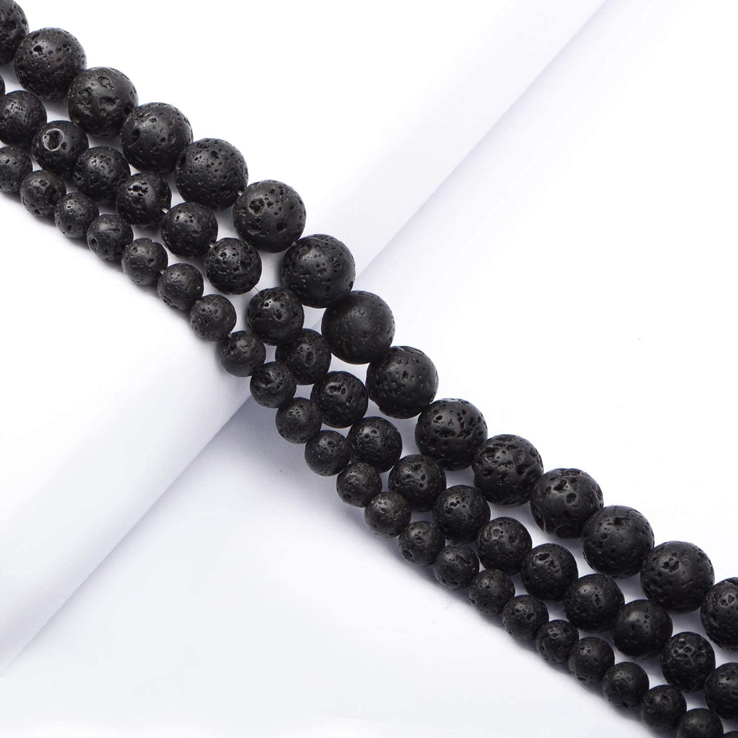 AD Beads Natural Gemstone Round Loose Beads 15" for Bracelet Necklace Earrings Jwelery Making Crafts DIY (4mm, Black Lava Stone)
