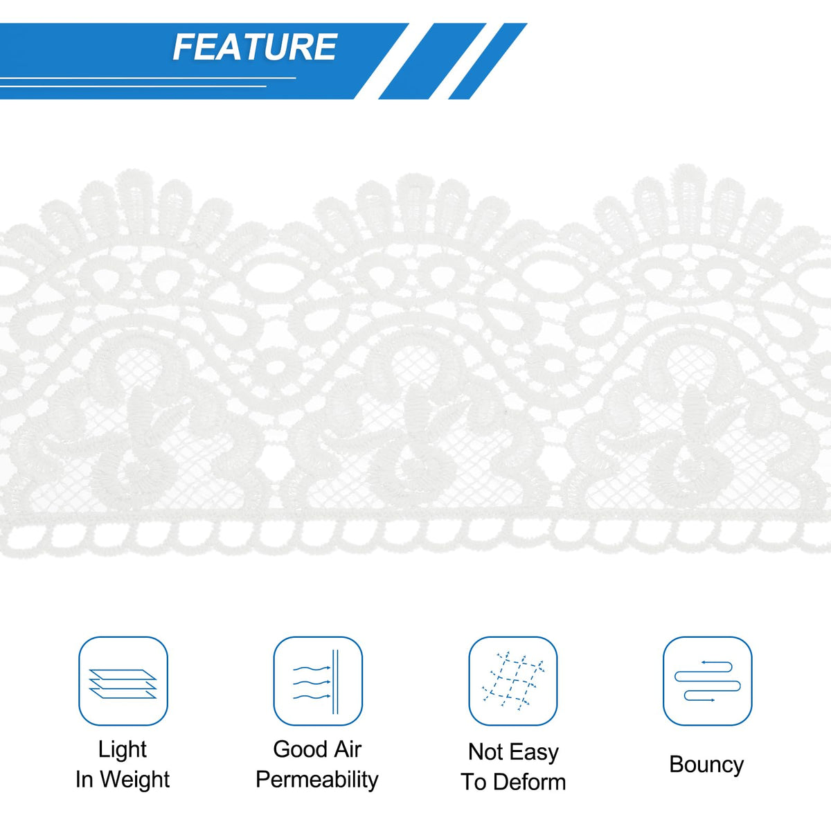 MECCANIXITY 4 Inch Wide 3 Yard Lace Ribbon Floral Pattern White Lace Trim Ribbon for Sewing Making DIY Crafts Gift Wrapping Wedding Decor