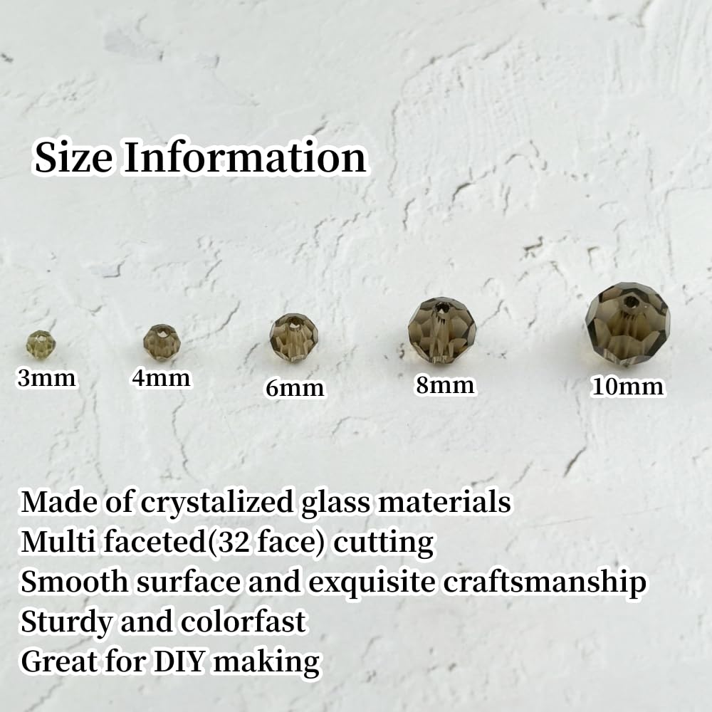 YUEXIGO 200pcs 6mm Round Crystal Glass Beads for Jewelry Making, Faceted Crystal Glass Spacer Beads for Bracelet Earring Necklace DIY Craft(Gray)