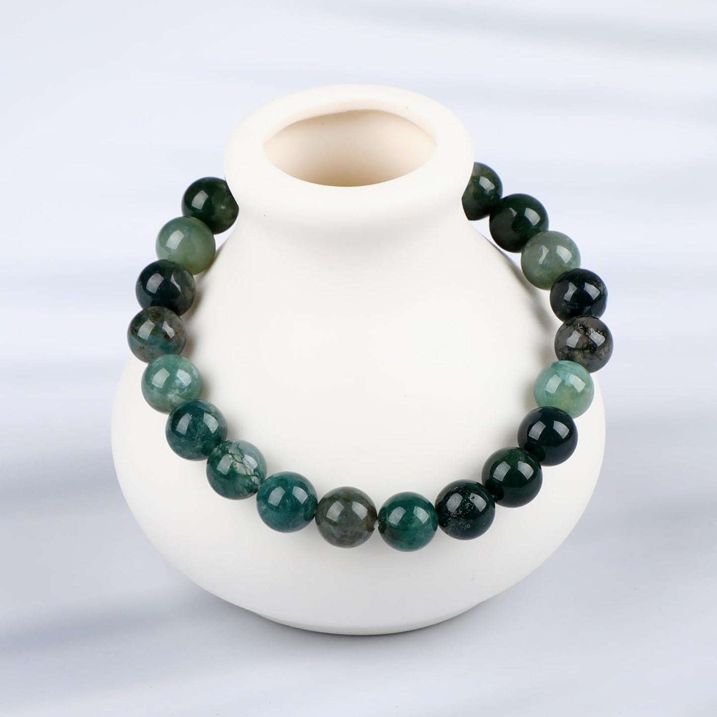 LPBeads Handmade Natural Gemstone Stretch Elastic 8mm Moss Agate Bracelet Healing Crystal Round Stone Beads Jewelry Gifts for Women Men