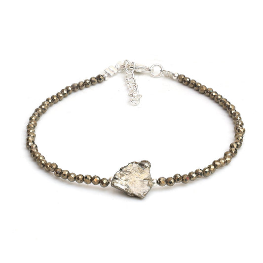 Gempires Natural Pyrite Beaded Bracelet with Raw Pyrite Stone Jewelry Birthstone Gemstone Gifts For Women Silver Plated 8 Inch Handmade Everyday Wear Jewelry Gifts For Her