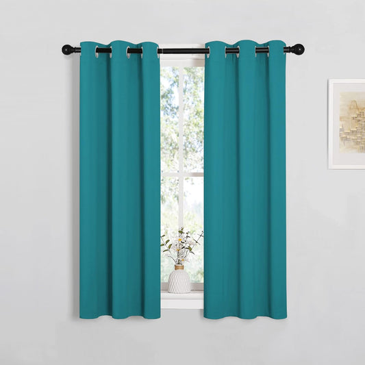 NICETOWN Room Darkening Curtains - Thermal Insulated Grommet Blackout Panels, Peacock Teal, 40" Length, 2 Pieces