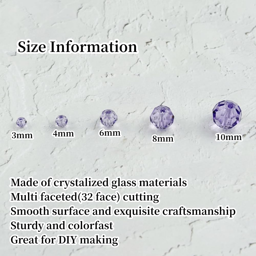 YUEXIGO 200pcs 6mm Round Crystal Glass Beads for Jewelry Making, Faceted Crystal Glass Spacer Beads for Bracelet Earring Necklace DIY Craft(Crystal Purple)