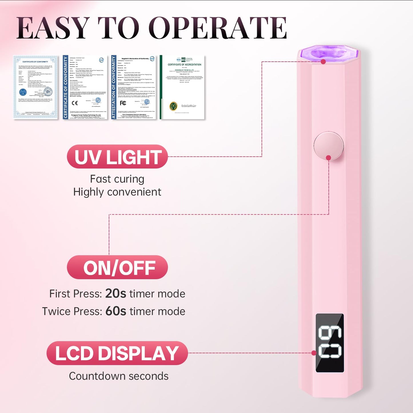 krofaue UV Nail Lamp Kit – Portable Rechargeable Mini Handheld Nail Light with Stand & 120pcs Kids French Tip Press On Nails, Extra Short Almond Soft Gel Nail Tips for DIY Nail Art, Home, Travel