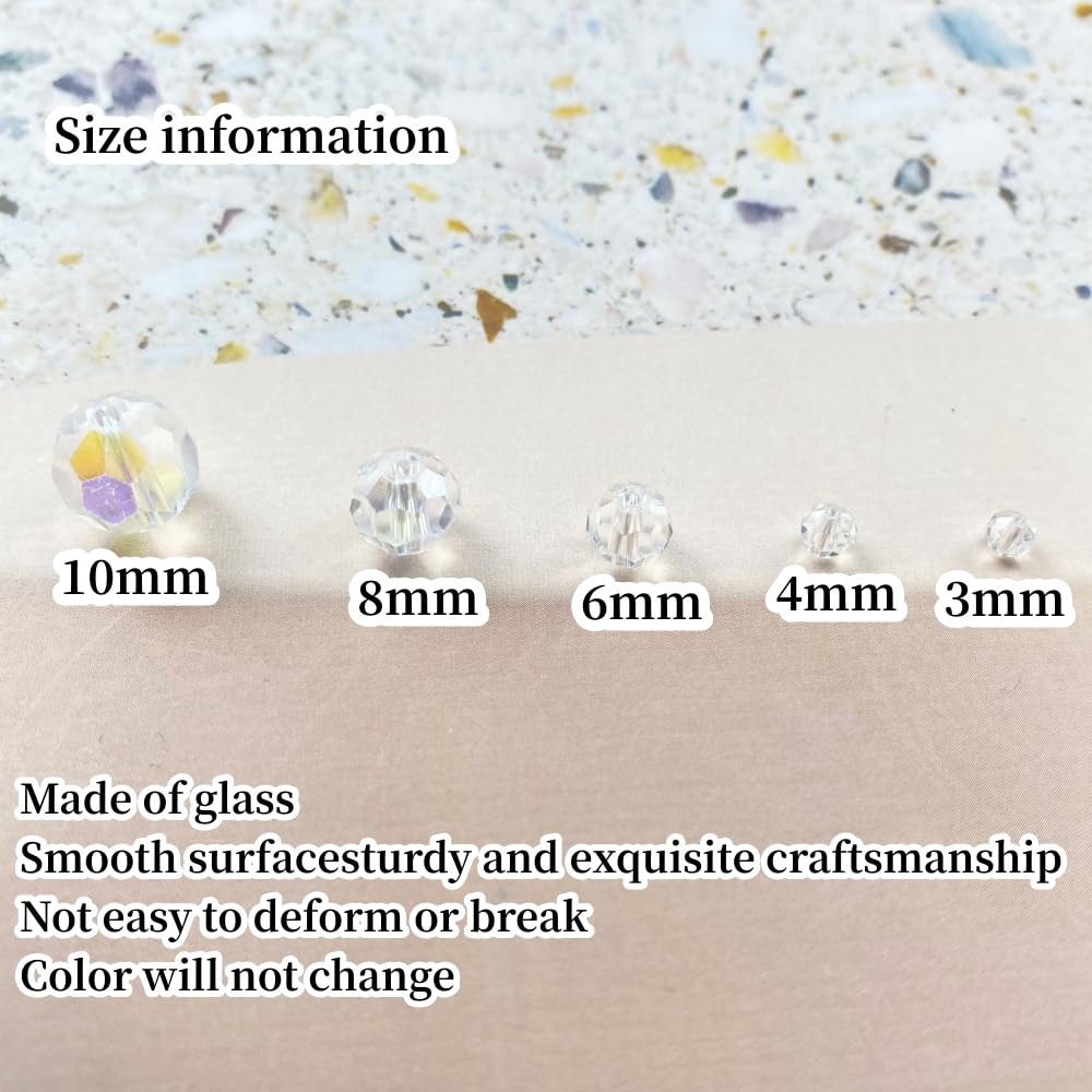 Xinhongo Crystal Glass Beads 100 Pieces 8mm Round Faceted Glass Spacer Beads for Jewelry Making Bracelet Earring Necklace DIY Craft Supplies(Crystal Clear AB)