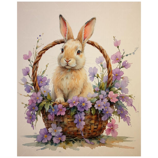 Animal Paint by Numbers Kit for Adults - DIY Bunny in Flower Basket Painting on Canvas, Acrylic Paint Set, Suitable for Beginners, Art for Home Decoration or Gifts(8X12IN Framed)