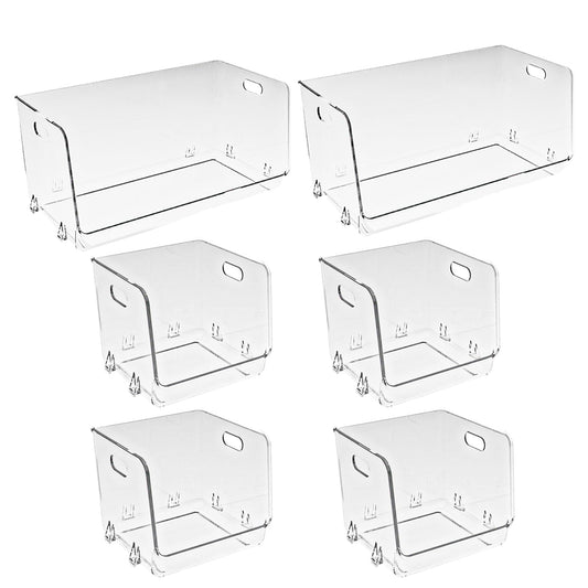 Prylenza 6 Piece Acrylic Storage Bins Set, Stackable Clear Desktop Organizer Bins for Office Supplies, Craft Room, Makeup, Bathroom, Drawers, and Home Organization