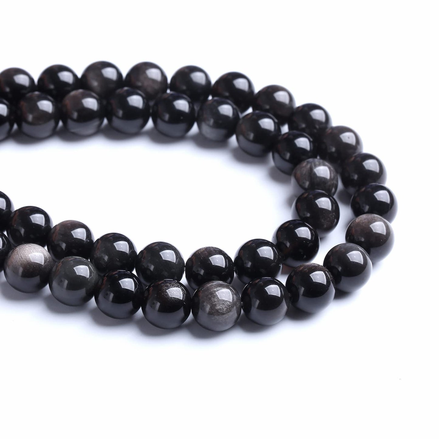4MM 86PCS Natural Stone Silver Obsidian Loose Beads for Jewelry Making DIY Bracelet