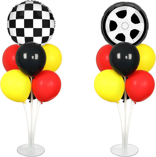 Skiennix Race Car Party Balloons Kit - 2 Sets with Checkered Foil Balloons | Red, Black, Yellow Decor for Boys' Birthday Parties