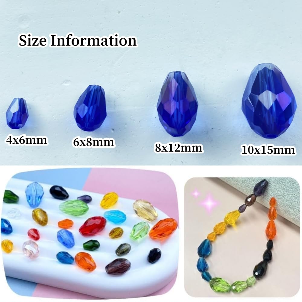 Honkoolly 100pcs 8x12mm Teardrop Crystal Glass Beads Vertical Hole Faceted Glass Teardrop Spacer Beads for Bracelets Necklace Earring DIY Jewelry Making Craft(Blue AB)