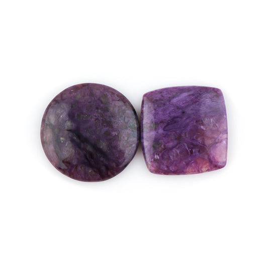 CRYSTALIS Wholesale Natural Charoite Loose Gemstone Bulk Cabochons Jewelry Making Supply, Chakra Healing Polished Stones, Wire Wrapping, DIY, Gem Collection, 2pcs, 25mm+
