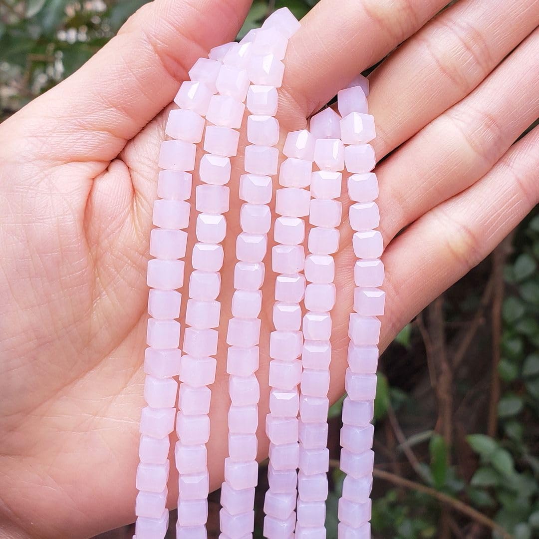200pcs Czech Faceted Cube Crystal Glass Loose Beads Spacer Bulk 6mm (0.24 Inch) Rose Opal for DIY Jewelry Craft Making CCC630