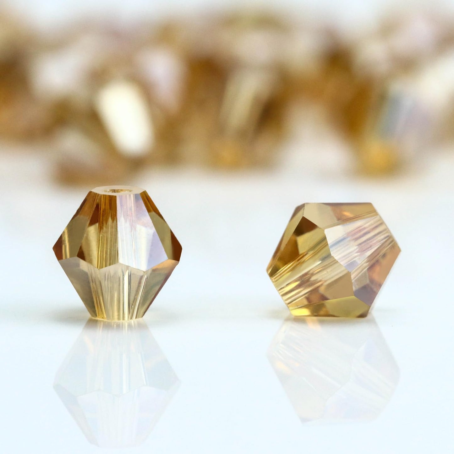 Dowarm 1000PCS 4mm Glass Bicone Beads for Craft Jewelry Making, DIY Bracelet, Necklace, Dolls, Wine Charms, Wind Chimes, Suncatchers, Bulk Small Faceted Crystal Beads, Amber Gold